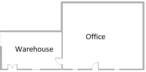 small warehouse internally connected to a larger office 